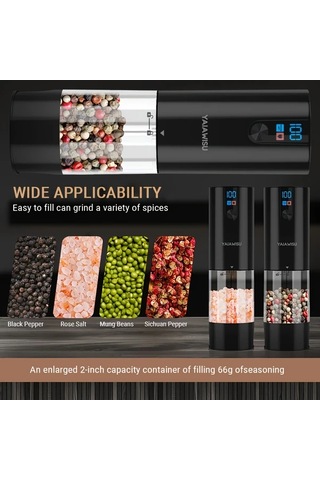 Motion003 Elektrikli Tuz Ve Biber Değirmeni Seti Siyah 1 Usb Şarjlı Küçük Öğütücü Lcd Ekran Ayarlanabilir Kabağlık Ev Mutfak Restoran Barbekü