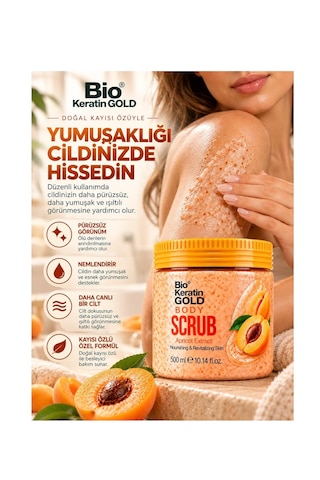 Bio Keratin Gold Kayısı Özlü Vücut Peeling 500ml Ferah Ve Pürüzsüz Cilt Body Scrub