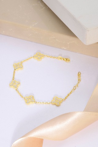 Innuendo Jewelry 925 Ayar Gümüş Taşlı 5 Yoncalı Bileklik Altın