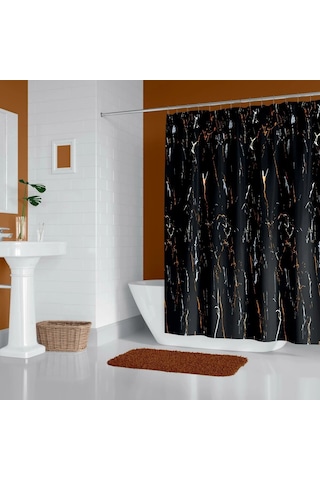 Banyo Perdesi 1x120x200 Tek Kanat Duş Perdesi Halka Hediyeli 6801 Siyah