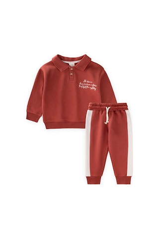 Cigit Yakalı Nakış İşlemeli Sweatshirt Takım 2-10 Yaş Kiremit Kiremit