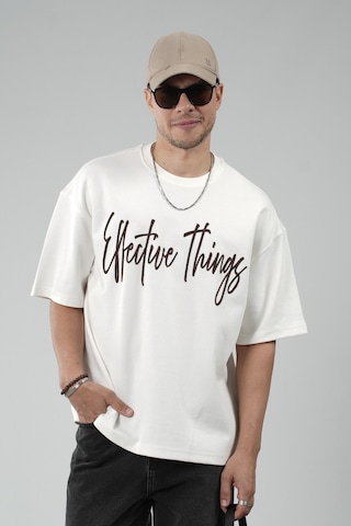 King-Brich Oversize Kalıp Effective Things Yazılı Basic Tişört Beyaz