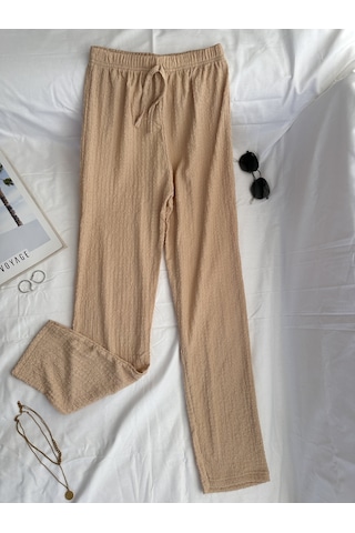 Intive Cool Comfort Waffle Kumaş Pamuklu Nefes Alabilir Basic Yazlık Jogger Pantolon Cepsiz Bej