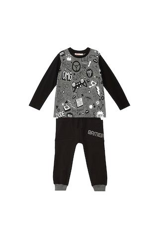 Denokids Mshb&g Gamer Erkek Çocuk Antresit Gri T-shirt Siyah Pantolon Takım Antrasit