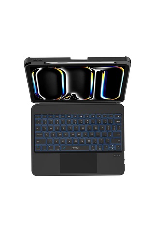 İpad Air 11 2024 Wiwu Mk-007 Combo Pro Kalem Bölmeli Klavyeli Standlı Kılıf Siyah Siyah