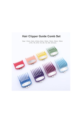 Vkemall 8 Renkli Farklı Uzunluklu Saç Kesim Rehberi Taramaları Seti - Saç Makinesi Aksesuarı 1.5mm-19mm