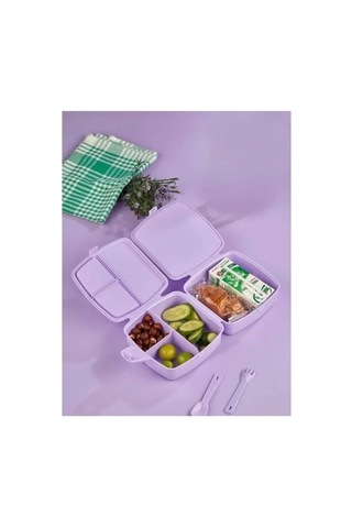 Kedi Baskılı 4 Bölmeli Beslenme Çantası - Sızdırmaz Kapaklı 0