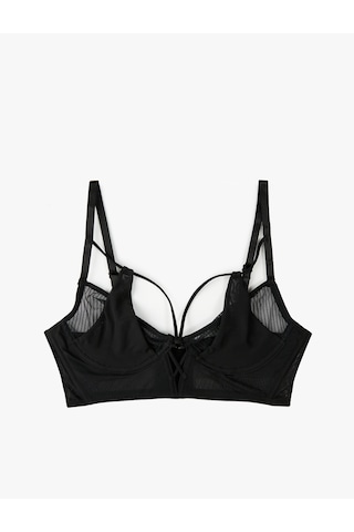 Koton Rahat Kalıp Tül Detaylı Dolgusuz Balenli Sütyen Siyah 6wlk10074mk Siyah