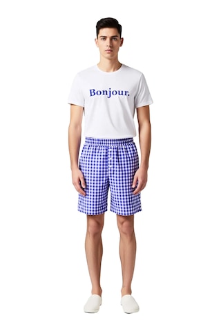 Frm Erkek Bonjour Baskılı Ekose Şortlu Pijama Takımı Fonksiyonel Daya Ekru