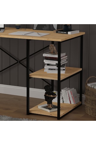 Asra Trend Raflı Metal Çalışma Masası METALÇM01 %100 MDF Bilgisayar Masası Safir Meşe