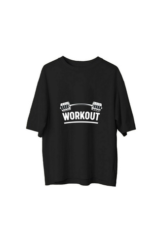 Paybuy Kadın Oversize Spor Motivasyon Baskılı Kısa Kollu Tişört Dumbbell Siyah