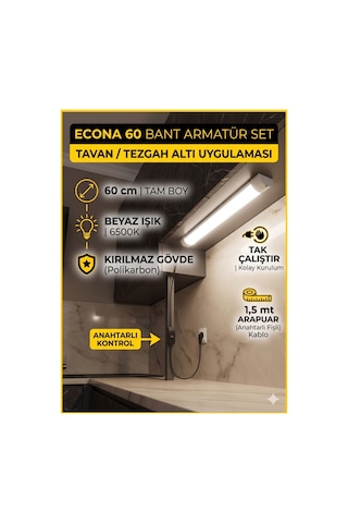 60 Cm Mutfak Tezgah Aydınlatması ,beyaz Anahtarlı Kablolu Set,led İnce Bant Armatür Led Tak Çalıştır Diğer