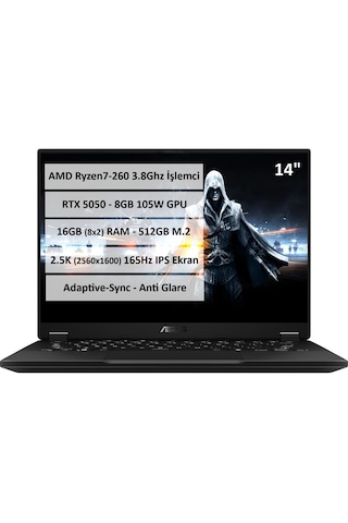 Asus Tuf Gaming A14 FA401UH-RG018 R7-260 16 GB 512 GB SSD 8 GB RTX5050 14" Dos WQXGA Dizüstü Bilgisayar