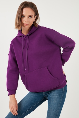 Lela Regular Fit Pamuklu Kapüşonlu Yaka Şardonlu Kışlık Bayan Sweat 5863854 Mor