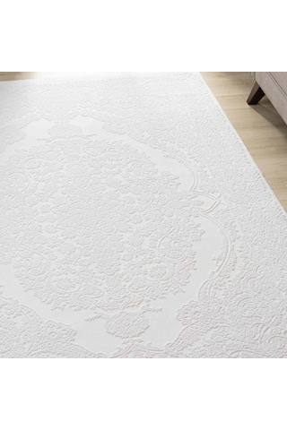 Krem Klasik Madalyon Desenli Halı - Mk0561krl