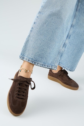 Manijero Krahe Barbella Kadın Hakiki Deri Üç Ayrı Alternatif Bağcıklı Kahve Sneakers