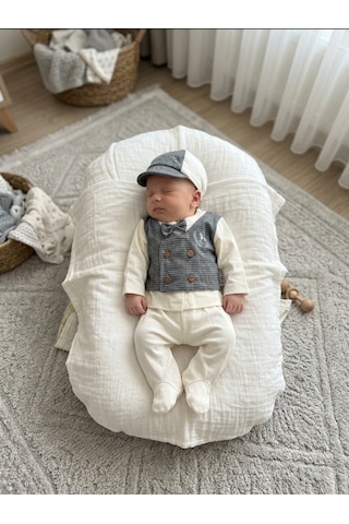 Baby Zuhu %100 Pamuk Atlı 10'lu Erkek Bebek Hastane Çıkışı Seti 0-3 Ay Beyaz