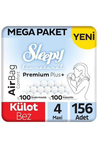 Sleepy Bio Natural Premium Plus Airbag Comfort Mega Paket Külot Bez 4 Numara Maxi 156 Adet