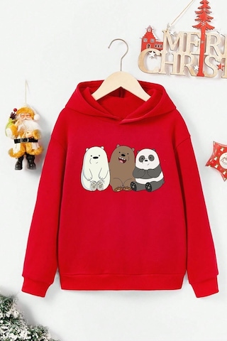 Uyguntarz Çocuk Kafadar Ayılar Baskılı Sweatshirt Kırmızı
