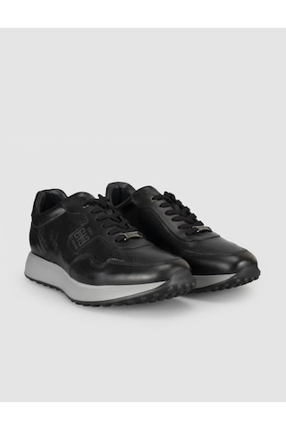 Cabani Siyah Erkek Hakiki Deri Sneaker Ayakkabı