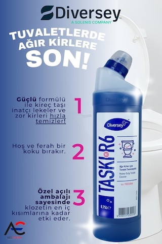 Diversey Tuvalet Temizleyici Taskı R6 Wc 750ml 6 Adet + Hassas Temizlik Süngeri 1 Adet 160gr