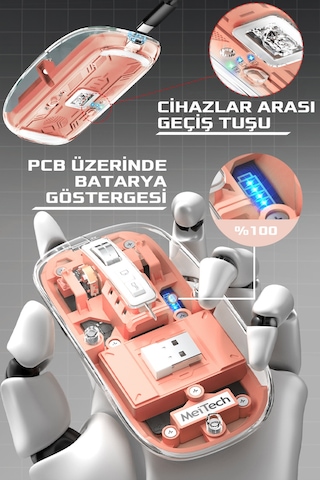Sessiz Kablosuz Wireless Magic Mouse, Dpi 2400, Şarj Edilebilir, 2.4ghz+bt 5.0, Diğer