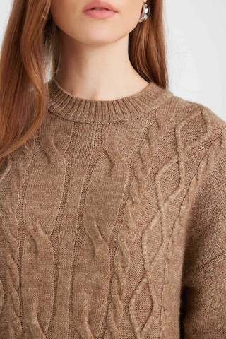 DeFacto Regular Fit Bisiklet Yaka Saç Örüg Desenli Basic Düz Uzun Kollu Maxi Triko Elbise Y2073AZ24WNBN551 Kahve