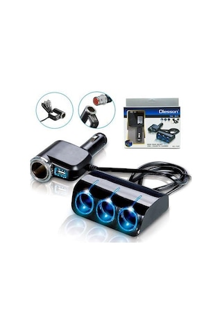 Ayt Olesson 1528 12-24v 3lü Usbli 120w 80 Cm Kablolu Araç Oto Tır Çakmak Çoklayıcı Çakmaklık Çoğaltıcı