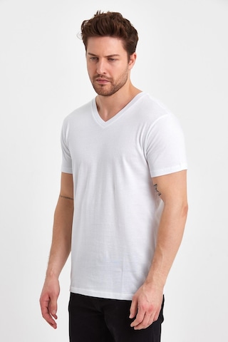 Erkek Compact Penye V Yaka T-shirt Beyaz