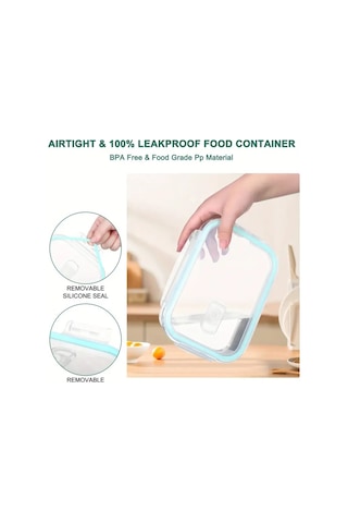 3 Lü Set 1040ml-700ml-410ml Bor Cam Kilitli Vakumlu Dikdörtgen Hava Geçirmez Kapaklı Saklama Kabı Turkuaz