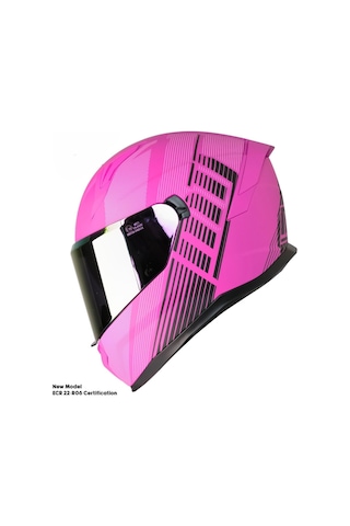 Motosiklet Kadın Kaskı 22.r06 Sertifika Güneş Vizörlü Fiber Kask Full Face Motor Kask Furchsia Lady Pembe