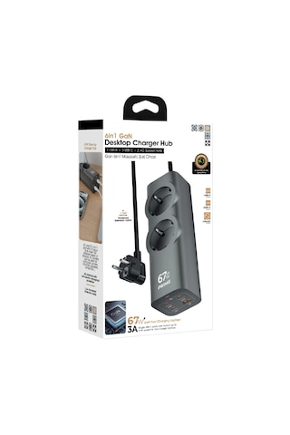 Fc54 6in1 Gan Masaüstü Priz Şarj Cihazı 1 X Usb-a 3 X Usb-c 2 X 220v 1.5m