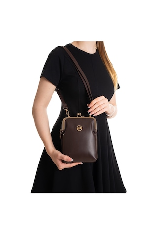 Newish Polo Kadın Siyah Çapraz Klipsli Şık Moda Omuz Çantası - New383 Kahverengi