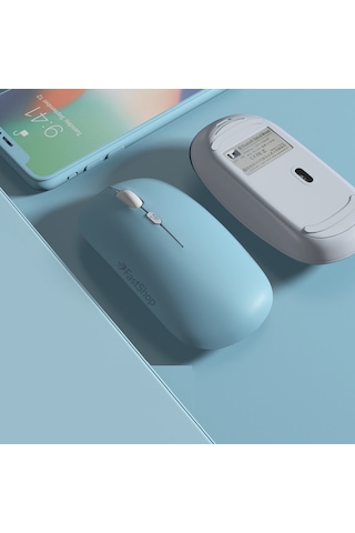 Apple Uyumlu MacBook Laptop iPad Şarj Edilebilir Bluetooth + 2.4ghz Wifi Kablosuz Sessiz Mause Fare Açık Mavi