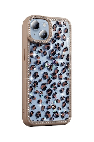 Apple Uyumlu iPhone 13 Kılıf Taşlı Ve Simli Tasarım Zore Azra Kapak Siyah