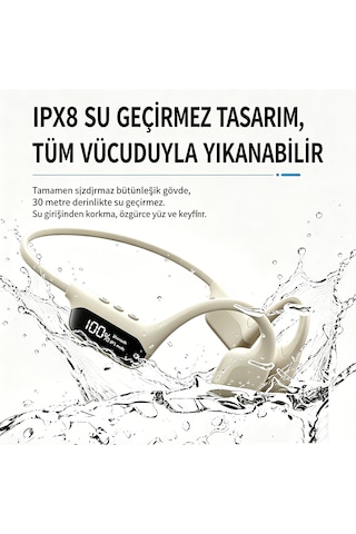 Kemik İletimli Yüzme Kulaklığı, 32gb Dahili Depolama, Ip68 30m Derin Su Geçirmez Beyaz