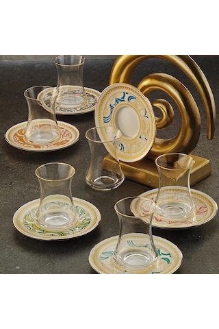 Sandro Moreno 1453 Şal Line Gold 12 Parça 6 Kişilik Çay Seti 110 Ml Renkli