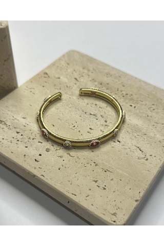 Gold Baget Zirkon Taşlı Vintage Kelepçe Çok Renkli