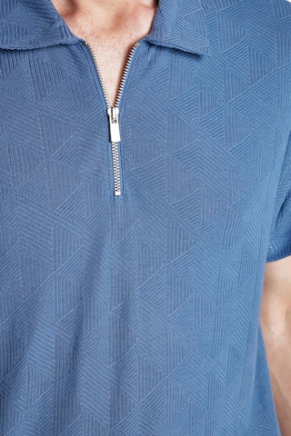 Tudors Erkek Slim Fit Dar Kesim Viskon Fermuarlı Polo Yaka Mavi Tişört-34355 Mavi