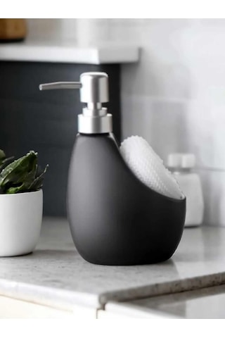 Lüks Porselen Mat Siyah Süngerli Banyo Mutfak Sıvı Sabunluk 500 Ml Bulaşık Deterjanlık Gümüş Kapak Siyah