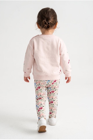 Minipomes 1-4 Yaş Kız Bebek Flover Garden Ribana Taytlı Sweat Takım Pembe
