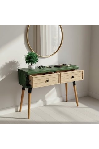 Mobenta Stria Entry: Modern Masif Dresuar 2 Çekmeceli Antre Konsolu - 120x31 Ye-bz Yeşil-krem