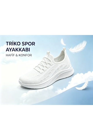 Leu Unısex Triko Spor Ayakkabı Beyaz