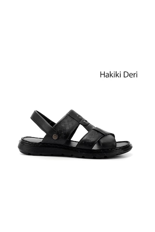 Gönderi R Siyah Hakiki Deri Comfort Sandalet Siyah