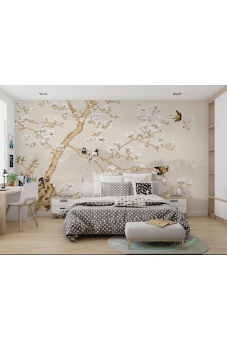 Ağaç Dalları Üzerinde Kuşlar Vintage Duvar Kağıdı