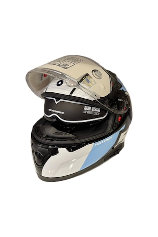 Shiro Katana Sv S Power Kapalı Kask Beyaz - Lacivert - Mavi