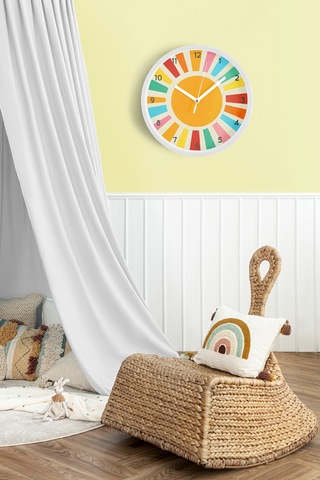 Retro Gün Doğumu Gökkuşağı Modern Duvar Saati - 42cm - Önü Camlı Beyaz Kasa - Sessiz Mekanizma Beyaz