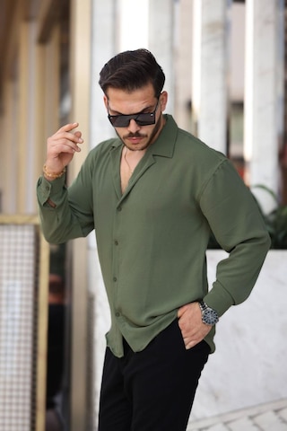 Tex Republic Erkek Yeşil Rahat Kesim Dokulu Oversize Salaş Aerobin Gömlek Yeşil