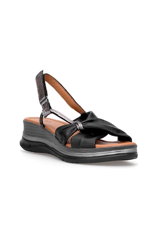 Elit Zeyn 8066 Kadın Hakiki Deri Dolgu Topuk Sandalet Siyah Siyah