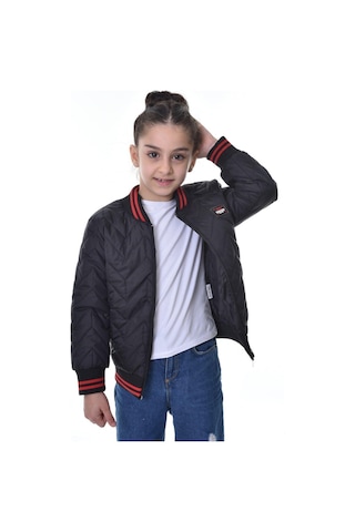 Kız Çocuk Kolej Yaka Astarlı Su Ve Rüzgar Geçirmez Fermuarlı Mont Ceket Siyah